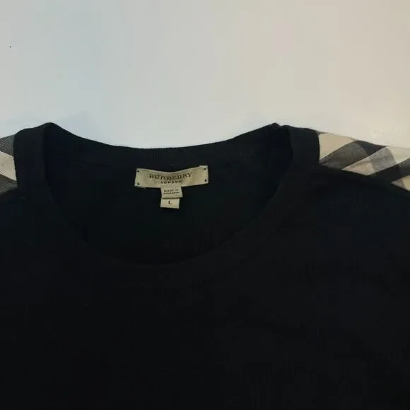 BURBERRY Knit Cotton Long Sleeve SWEATER SHIRT Sz Mens L Black - Picture 3 of 5